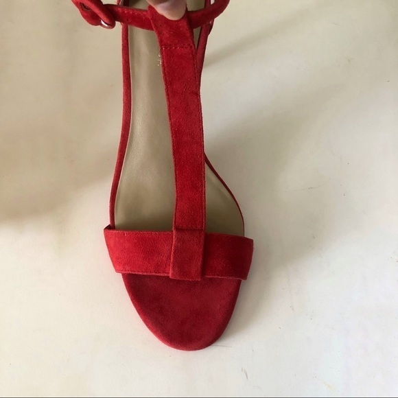 Ann Taylor red suede pointed toe ankle strap heel - Picture 6 of 11